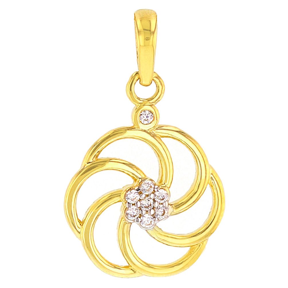 14K Yellow Gold Eternity Sign Charm Armenian Symbol Pendant with Cubic Zirconia Gemstones