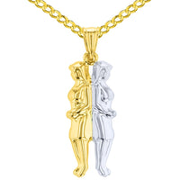 Load image into Gallery viewer, High Polish 14K Yellow Gold Gemini Pendant Zodiac Sign Charm with Cable, Curb, or Figaro Chain Necklaces
