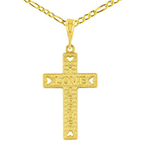 Load image into Gallery viewer, 14K Yellow Gold I Love Jesus Cross Charm Pendant With Cable, Curb or Figaro Chain Necklace
