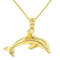 Load image into Gallery viewer, 14K Yellow Gold Jumping Dolphin Animal Pendant Necklace with High Polish

