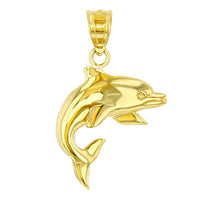 Load image into Gallery viewer, 14K Yellow Gold Jumping Dolphin Animal Pendant with High Polish
