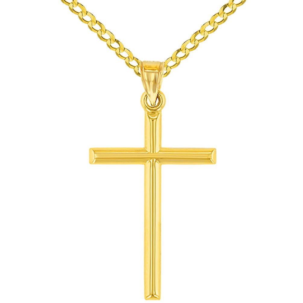 14K Yellow Gold Latin Plain Cross Pendant Necklace