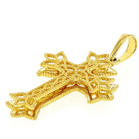Load image into Gallery viewer, 14K Yellow Gold Milgrain Edged Elegant Trefoil Cross Pendant with Figaro Chain Necklace
