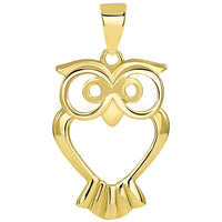 Load image into Gallery viewer, Solid 14K Yellow Gold Open Big Eyes Owl Animal Pendant with Cable, Cuban Curb, or Figaro Chain Necklaces
