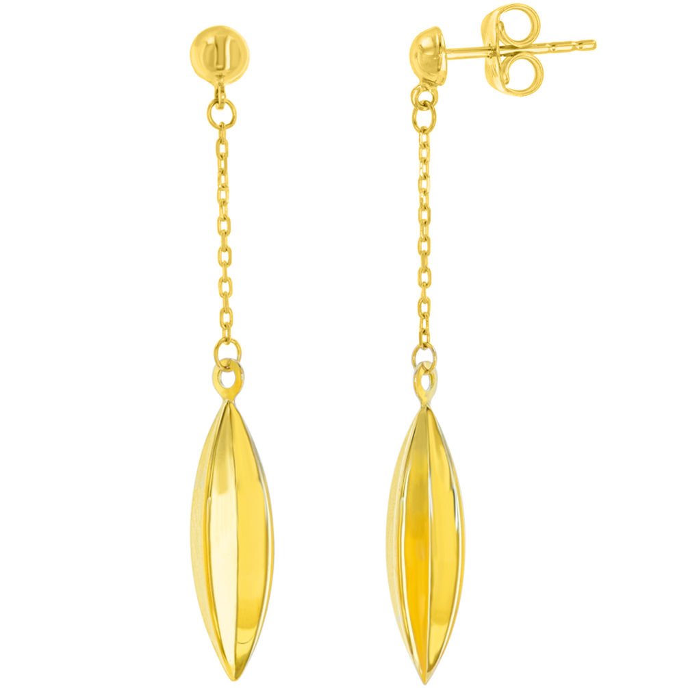 14K Yellow Gold Oval Shaped Dangling Drop Threader Earrings, 6.5mm