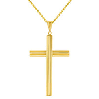 Load image into Gallery viewer, 14K Yellow Gold Plain Religious Cross Pendant with Cable, Curb, or Figaro Chain Necklaces
