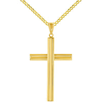 Load image into Gallery viewer, 14K Yellow Gold Plain Religious Cross Pendant with Cable, Curb, or Figaro Chain Necklaces

