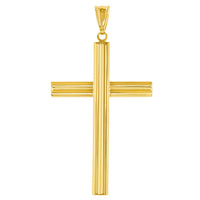 Load image into Gallery viewer, 14K Yellow Gold Plain Religious Cross Pendant with Cable, Curb, or Figaro Chain Necklaces
