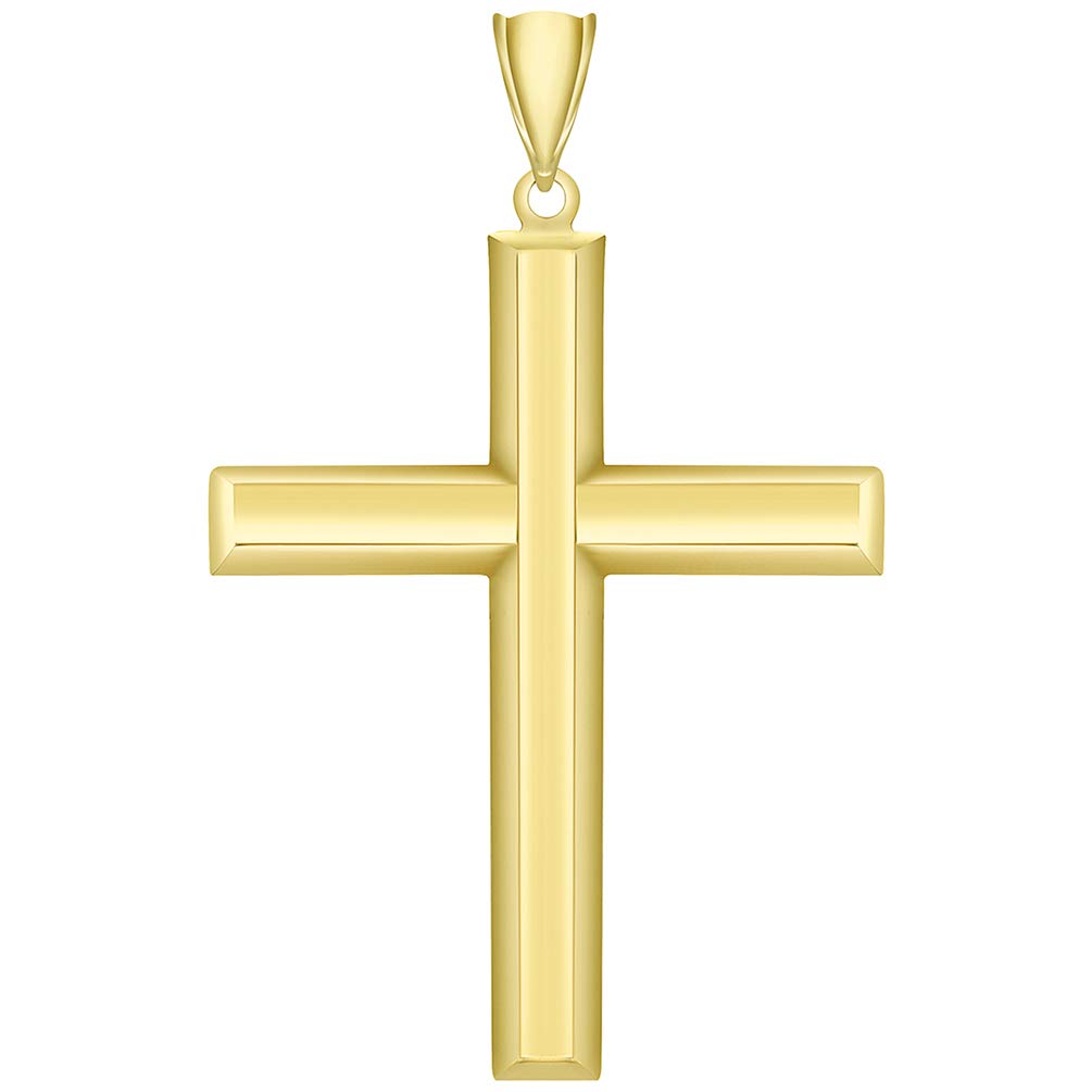 14K Yellow Gold Plain & Simple Religious Cross Charm Pendant with High Polish