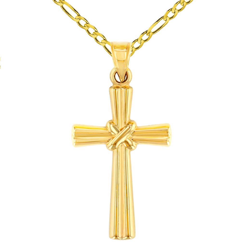 14K Yellow Gold Polished Cross with Knot Pendant Necklace