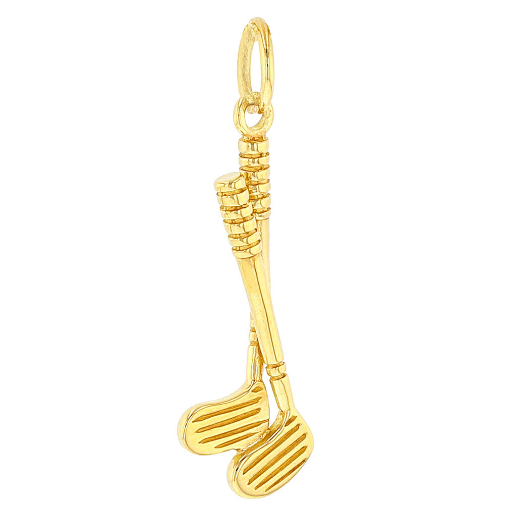 Solid 14K Yellow Gold Set of Golf Clubs Charm Sports Pendant