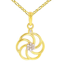 Load image into Gallery viewer, 14K Yellow Gold Eternity Sign Charm Armenian Symbol Pendant Figaro Chain Necklace with CZ Gemstones
