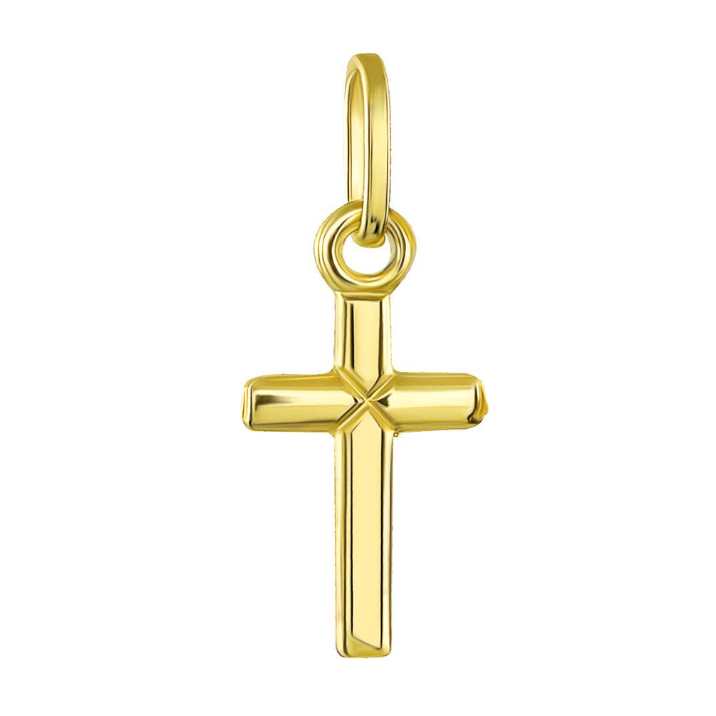 14K Yellow Gold Simple Classic Tiny Cross Charm Pendant