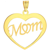 Load image into Gallery viewer, Solid 14K Yellow Gold Open Heart with Mom Pendant with Cable, Cuban, or Figaro Chain Necklaces
