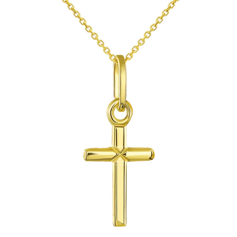 14K Yellow Gold Simple Small Cross Charm Pendant Necklace