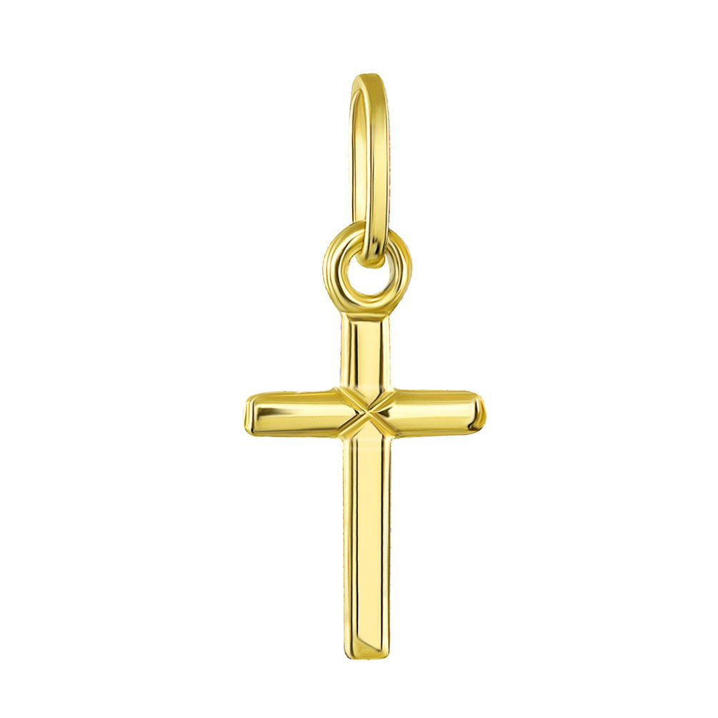 14K Yellow Gold Simple Small Cross Charm Pendant