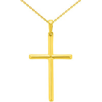 Load image into Gallery viewer, Solid 14K Yellow Gold Plain Cross Charm Pendant Necklace with High Polish
