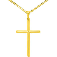 Load image into Gallery viewer, Solid 14K Yellow Gold Plain Cross Charm Pendant Necklace Cuban Chain Necklace with High Polish
