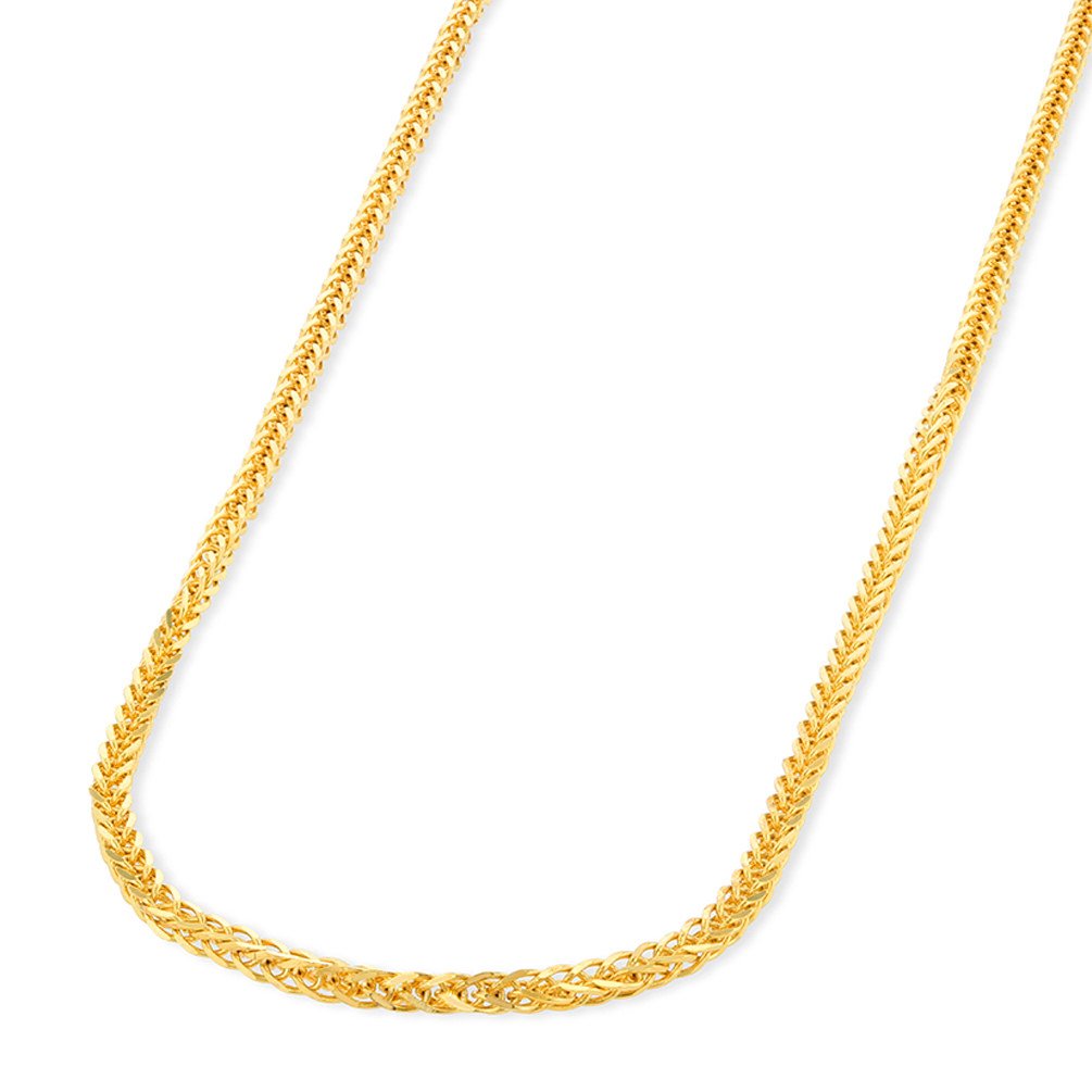 14K Yellow Gold Square 1.5mm Wheat Chain Braided Necklace with Lobster Clasp