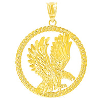 Load image into Gallery viewer, 14K Yellow Gold Textured Eagle Charm Round Animal Pendant

