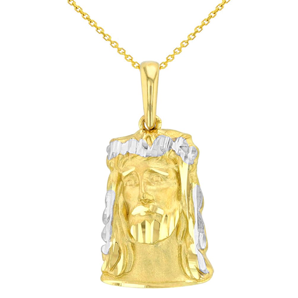 14K Yellow Gold Textured Face of Jesus Christ Pendant Necklace
