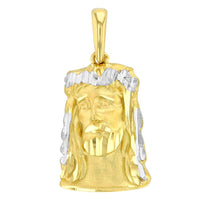 Load image into Gallery viewer, 14K Yellow Gold Textured Face of Jesus Christ Pendant with Figaro Chain Necklace
