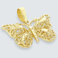 Load image into Gallery viewer, 14K Yellow Gold Textured Filigree 3D Butterfly Pendant Necklace
