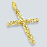Load image into Gallery viewer, 14K Yellow Gold Textured Spiral Tube Cross Pendant
