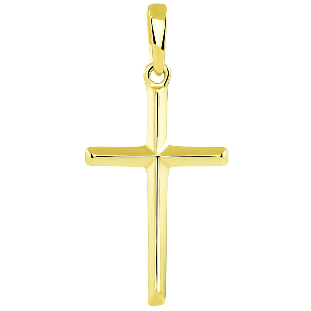 14K Solid Yellow Gold Traditional Simple Religious Cross Pendant