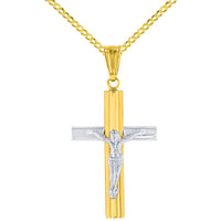Load image into Gallery viewer, 14K Yellow Gold &amp; White Gold Passion Cross Crucifix Pendant Necklace
