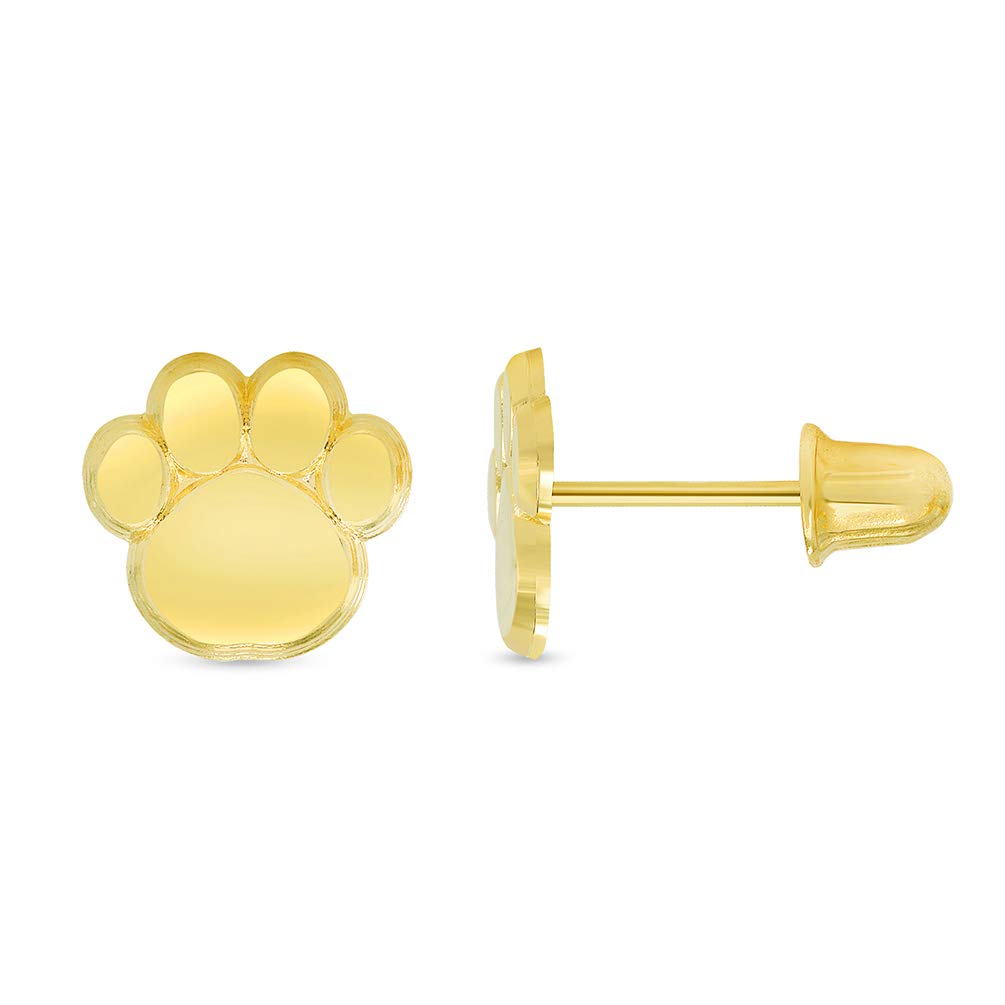 14k Yellow Gold Dog Paw Stud Earrings with Screw Back
