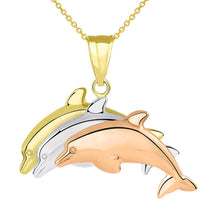 Load image into Gallery viewer, 14k Gold 3D Dolphins Jumping Pendant Necklace
