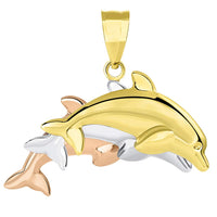 Load image into Gallery viewer, 14k Gold 3D Dolphins Jumping Pendant Necklace
