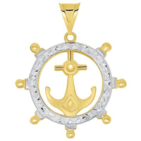 Load image into Gallery viewer, 14k Gold Anchor Inside Ships Wheel Pendant
