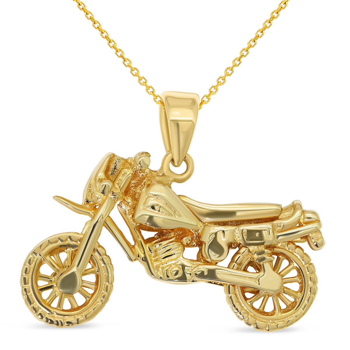 14k Gold Chopper Motorcycle Pendant Necklace