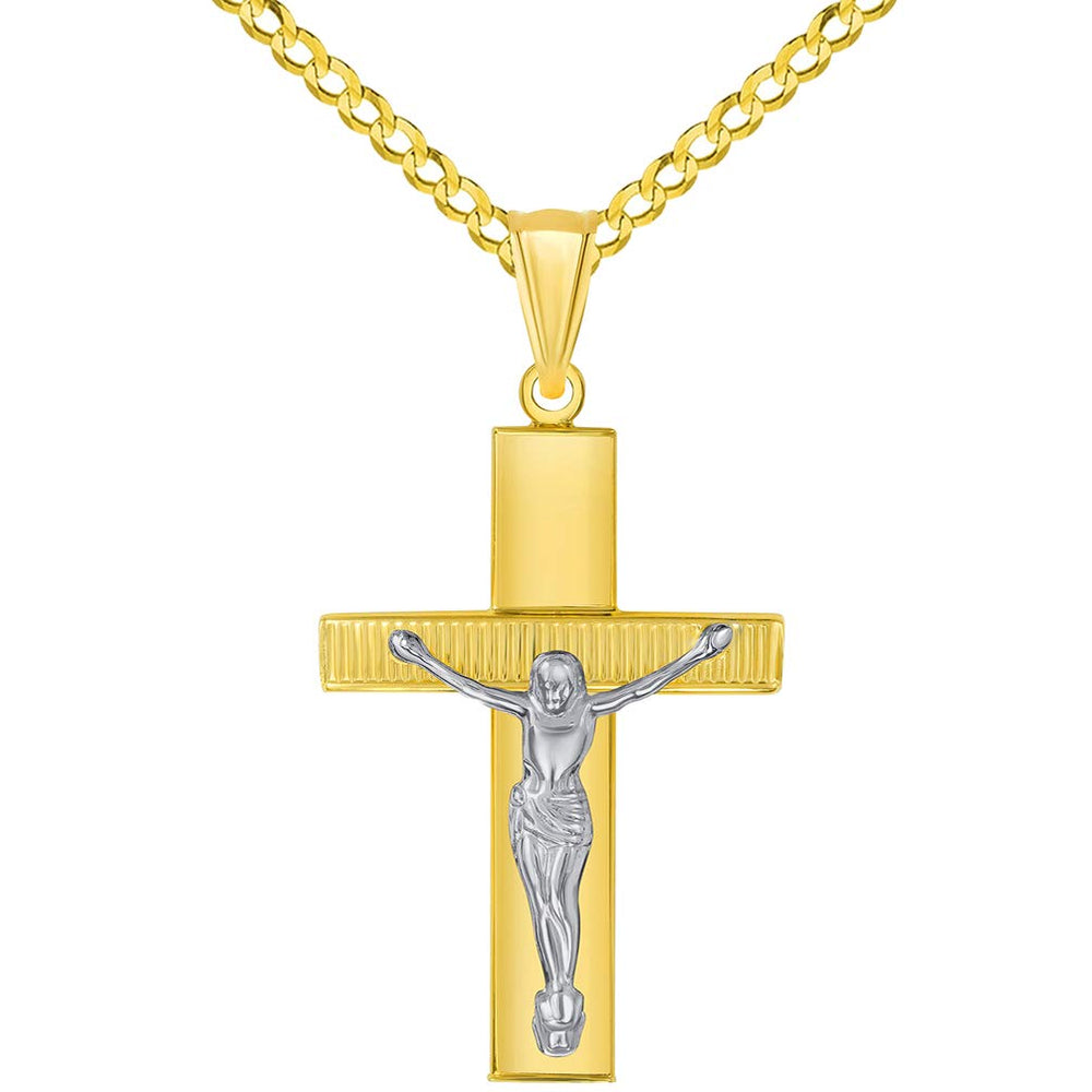 14k Gold Cross Jesus Crucifix Pendant Necklace