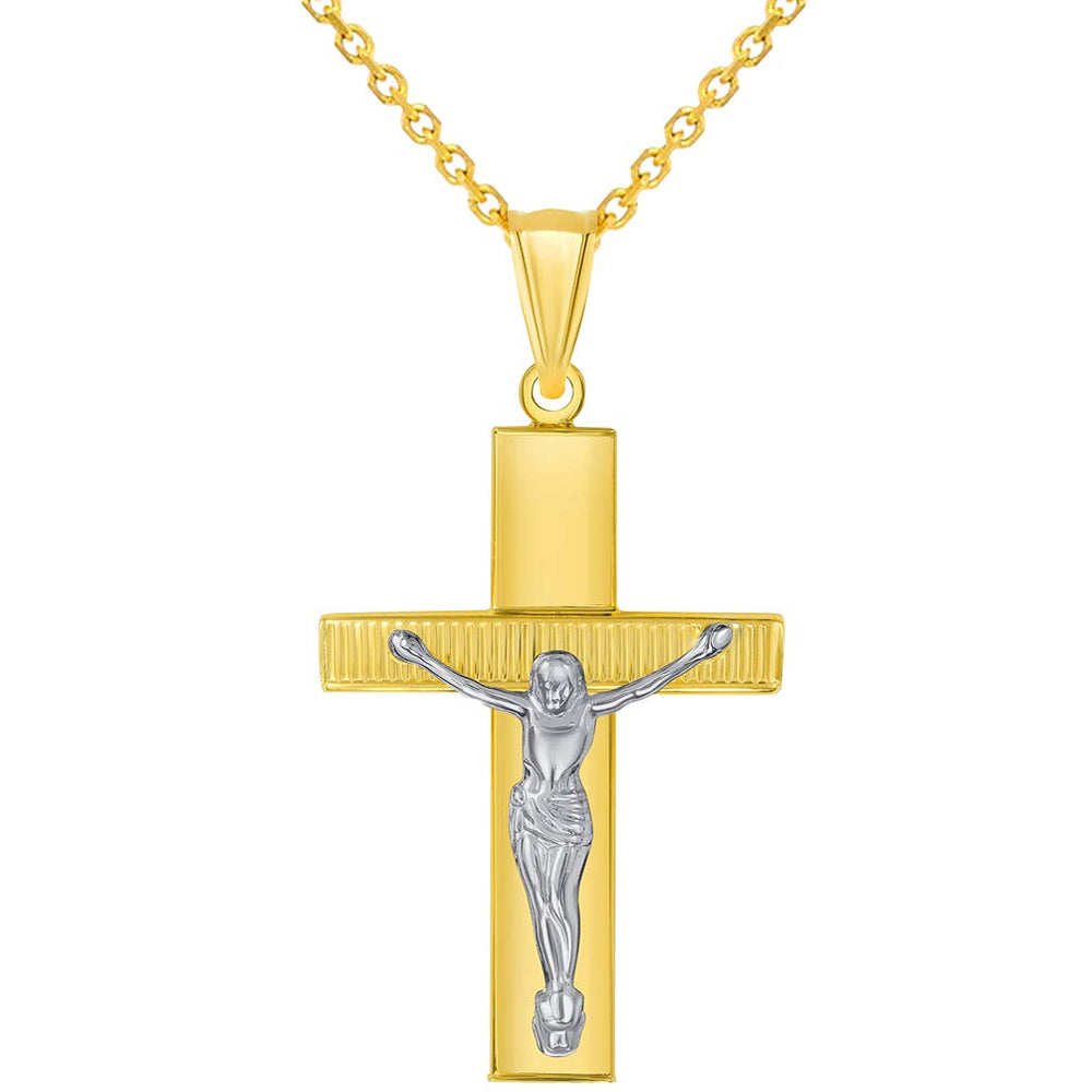 14k Gold Cross Jesus Crucifix Pendant Necklace