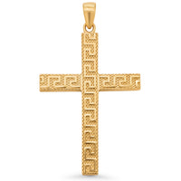 Load image into Gallery viewer, 14k Gold Cross Pendant with Greek Key Pattern
