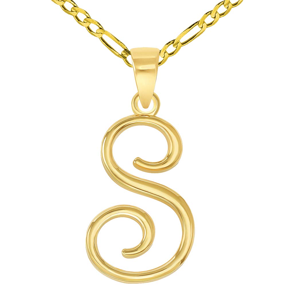 14k Gold Cursive S Initial Pendant Necklace