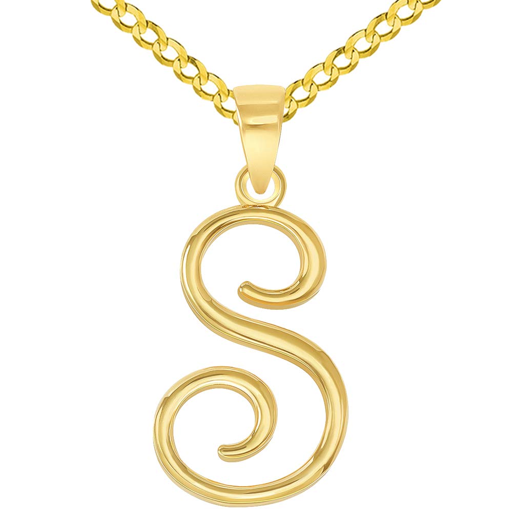 14k Gold Cursive S Initial Pendant Necklace