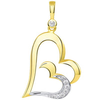 Load image into Gallery viewer, 14k Gold CZ Dangling Sideways Double Open Heart Love Pendant
