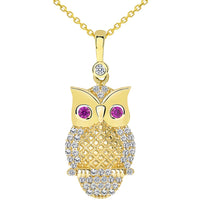 Load image into Gallery viewer, 14K Gold CZ Elegant Owl Animal Pendant Necklace
