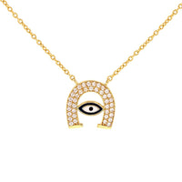 Load image into Gallery viewer, 14k Gold CZ Horseshoe with Evil Eye Necklace

