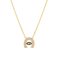 Load image into Gallery viewer, 14k Gold CZ Horseshoe with Evil Eye Necklace

