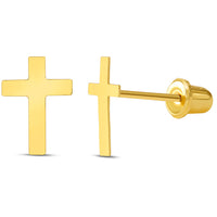 Load image into Gallery viewer, 14k Gold Dainty Christian Cross Stud Earrings
