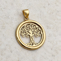 Load image into Gallery viewer, 14k Gold Family Tree of Life Medallion Pendant
