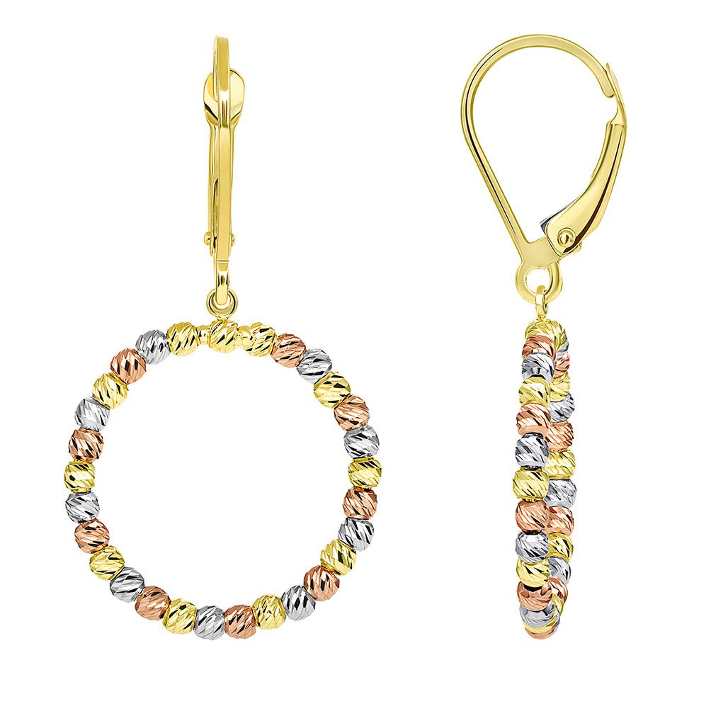 14k Gold Fancy Beaded Hoop Dangle Drop Earrings