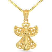 Load image into Gallery viewer, 14k Gold Filigree Angel with Heart Pendant Necklace
