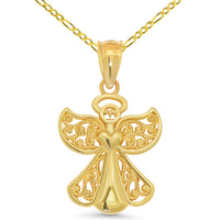 Load image into Gallery viewer, 14k Gold Filigree Angel with Heart Pendant Necklace
