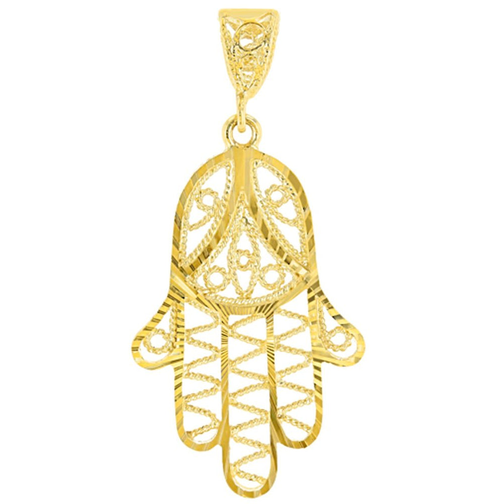 14K Gold Filigree Hamsa Hand of God Pendant